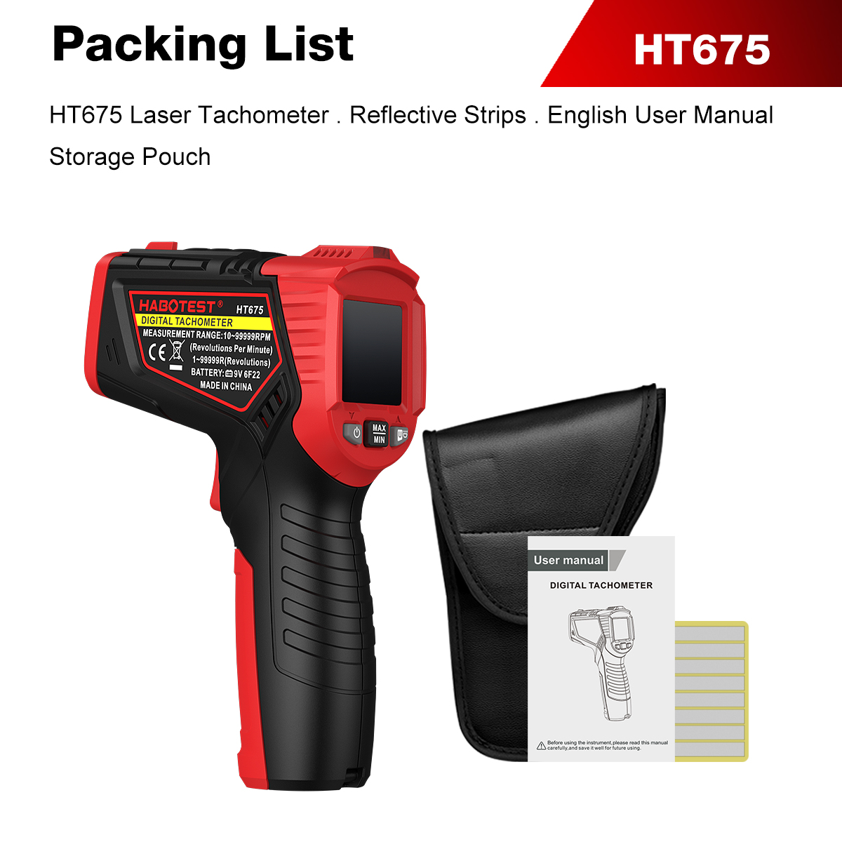 Industrial Laser Tachometer - HABOTEST HT675 Bezkontaktowy Laserowy Tachometr Cyfrowy