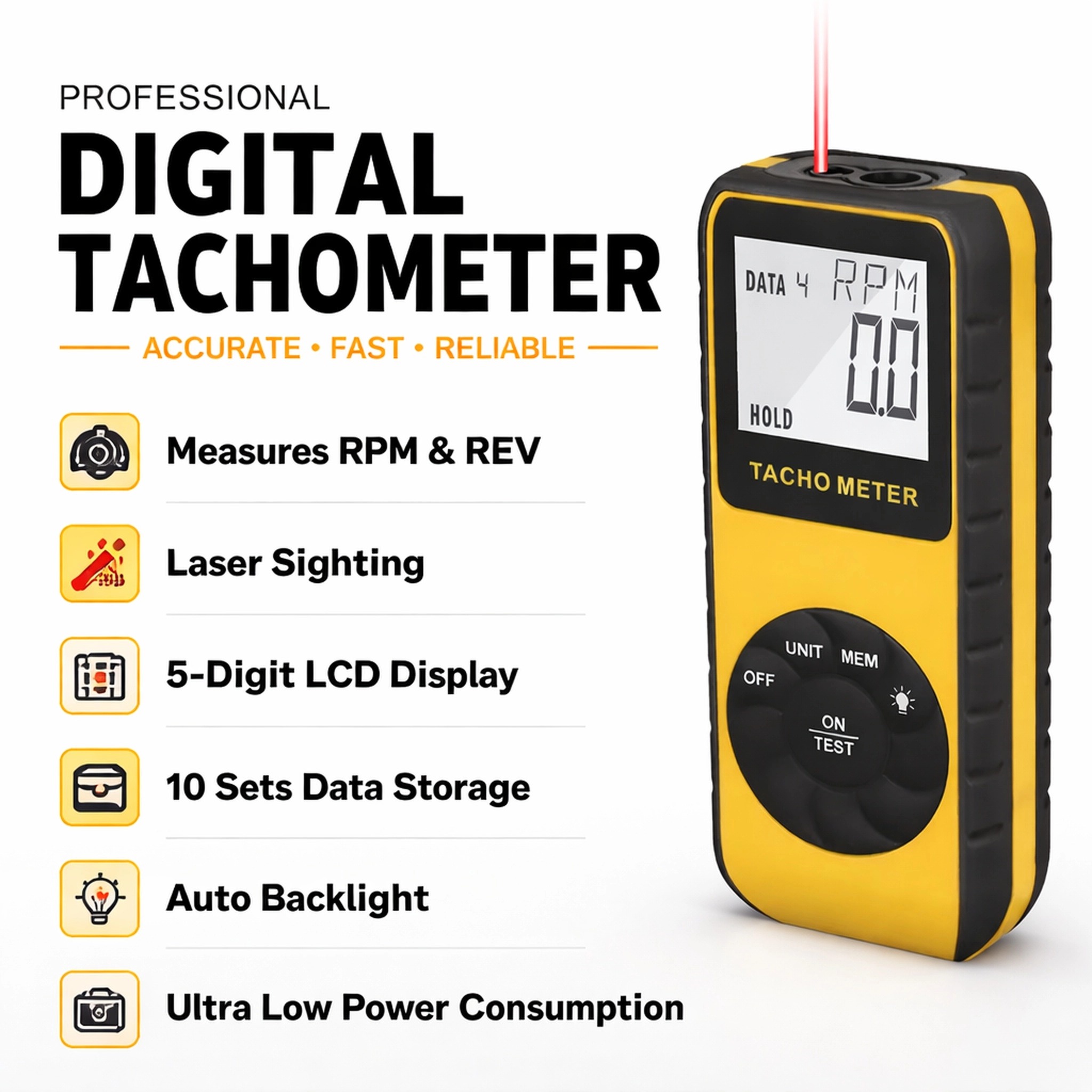 Industrial Laser Tachometer - Cyfrowy bezkontaktowy laserowy tachometr 7-99999 RPM